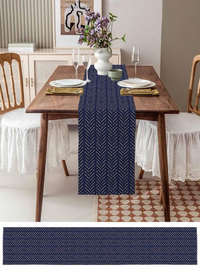 PIEPLE Navy Blue Gold Striped Table Runner-Cotton Linen- 120 Inch Holiday Dresser Scarves, Contemporary Minimalist Boho Geometric Tablerunner for Kitchen Coffee/Dining Living Room Dinner Scarf Décor 13x120 - Image 3