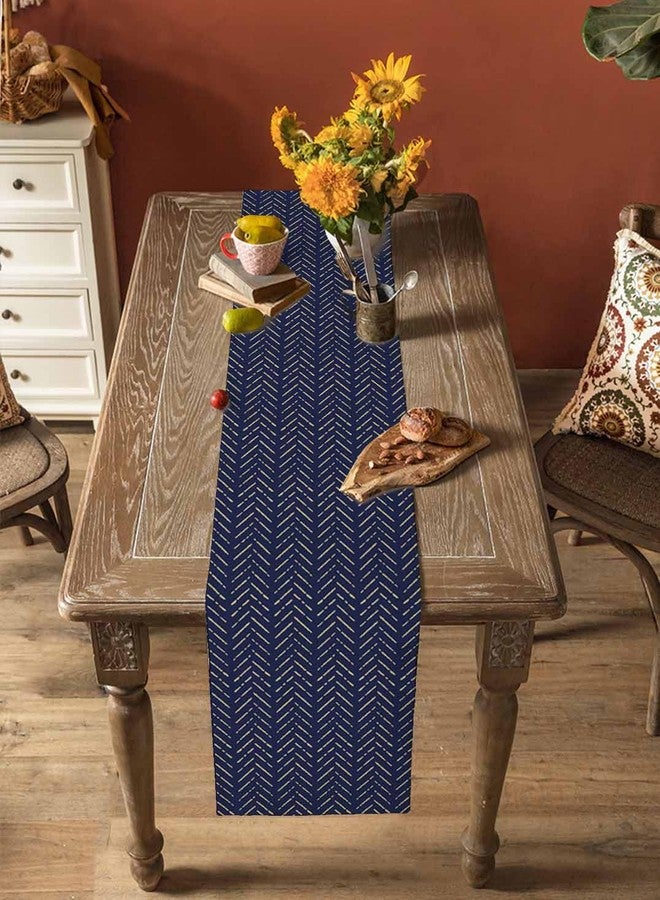 PIEPLE Navy Blue Gold Striped Table Runner-Cotton Linen- 120 Inch Holiday Dresser Scarves, Contemporary Minimalist Boho Geometric Tablerunner for Kitchen Coffee/Dining Living Room Dinner Scarf Décor 13x120 - Image 5