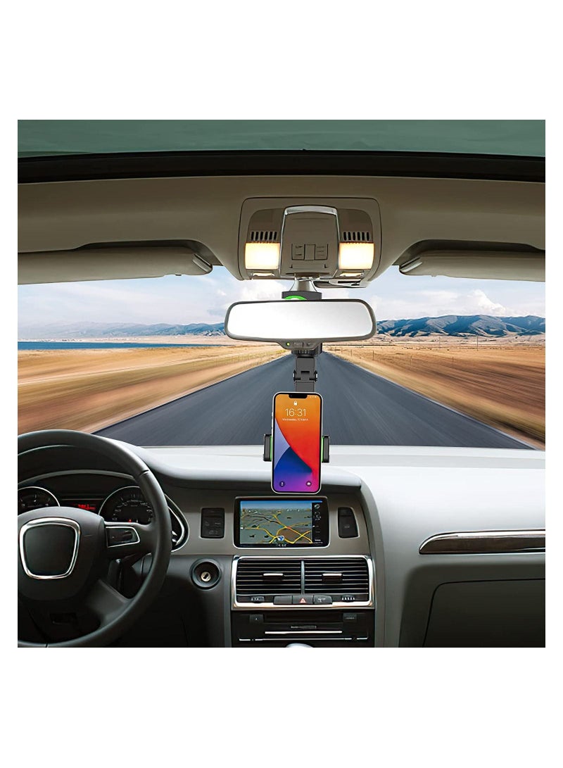 Generic 360° Rear View Mirror Phone Holder, Multifunctional Rearview Mirror Phone Holder with 3 in 1 Charging Cable - Image 2