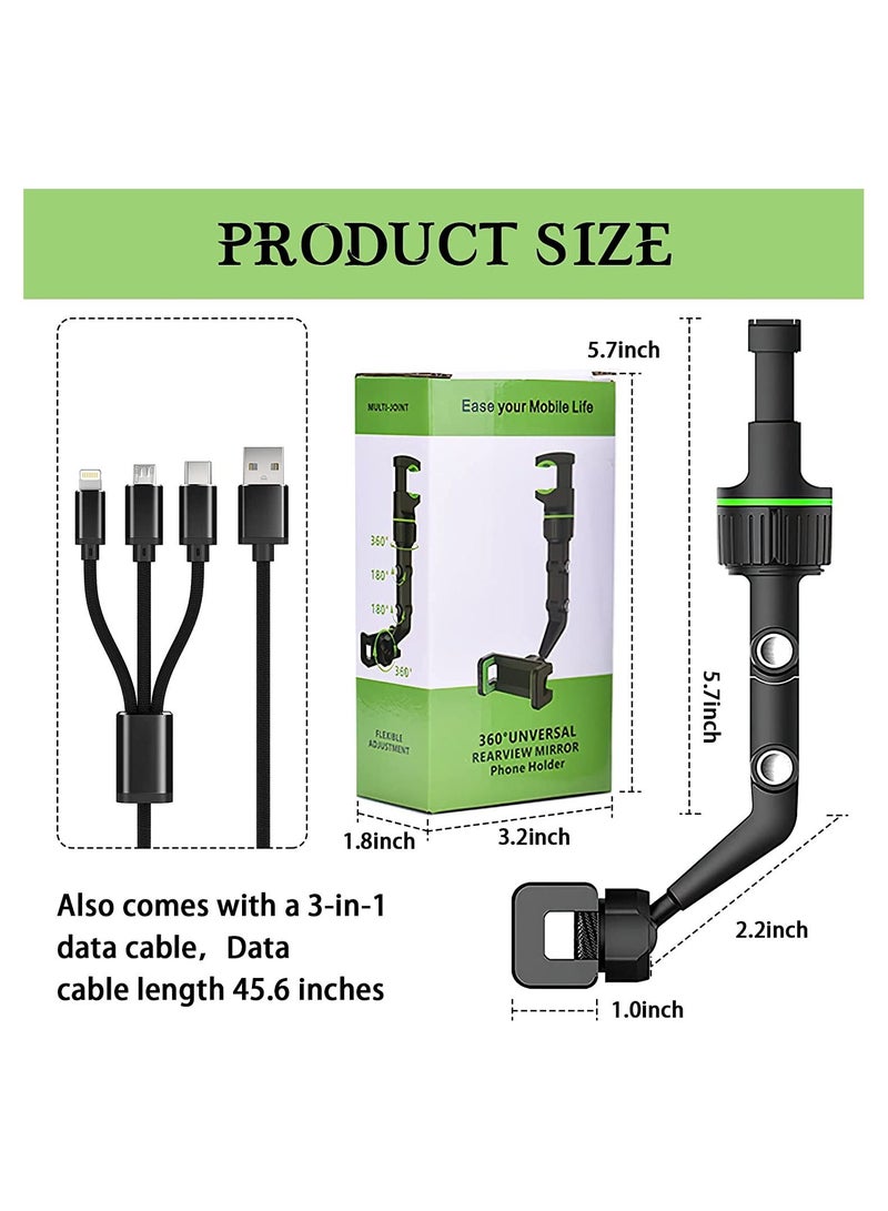 Generic 360° Rear View Mirror Phone Holder, Multifunctional Rearview Mirror Phone Holder with 3 in 1 Charging Cable - Image 4