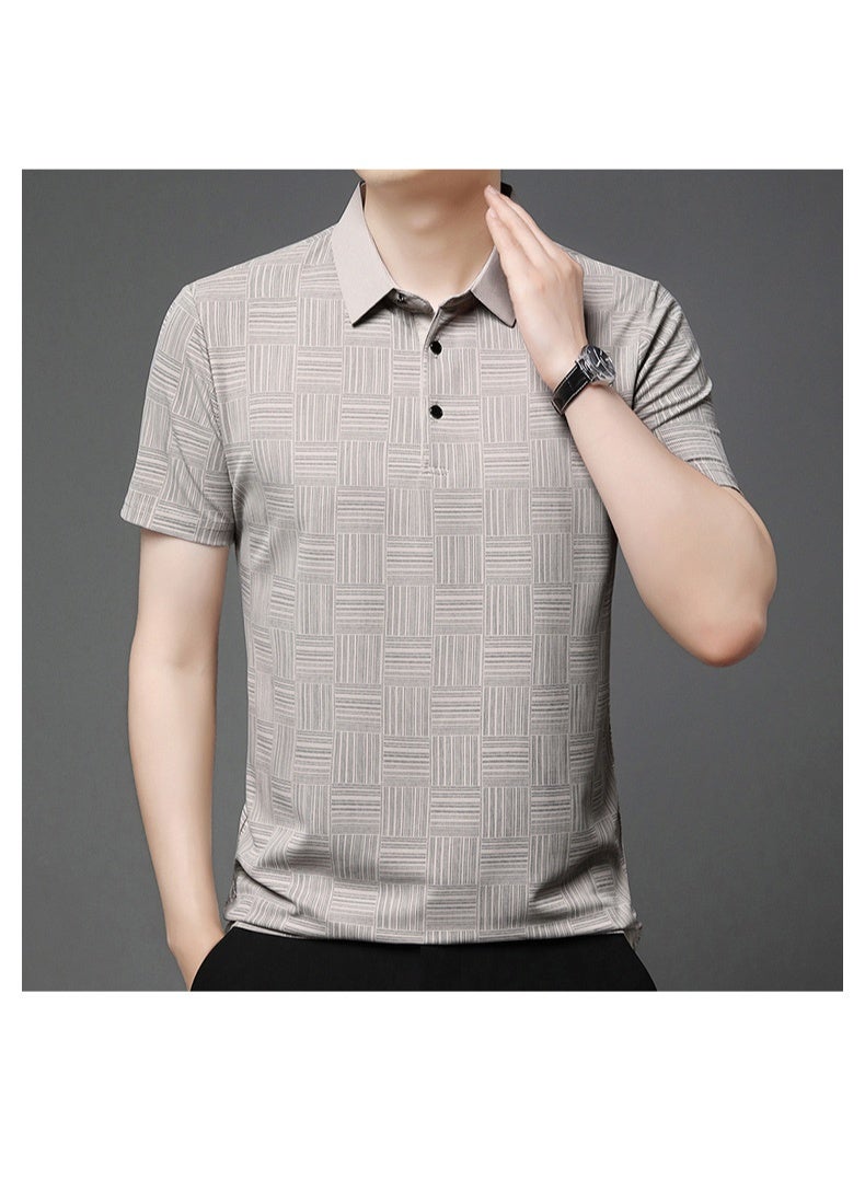 Men's  Printed Business Casual Short Sleeved POLO Shirt Fashion Short Sleeved Comfortable and Breathable Top - Image 3