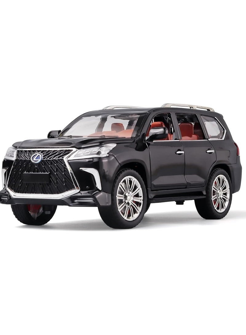 سيارة ألعاب SUV لكزس 570 للأولاد | مقياس 1:24 سيارة مجسمة معدن للطرقات الوعرة مع أضواء وأصوات | لعبة سحب للخلف للأولاد من عمر 4-7 سنوات (أسود) - Image 1