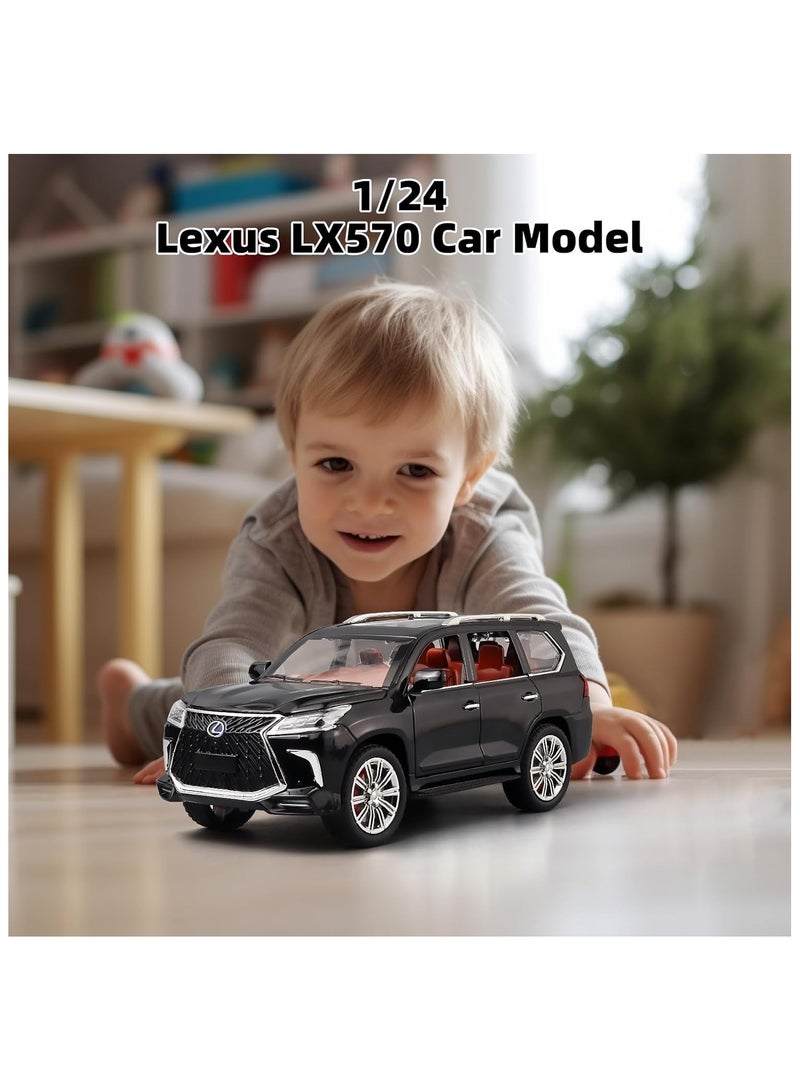 سيارة ألعاب SUV لكزس 570 للأولاد | مقياس 1:24 سيارة مجسمة معدن للطرقات الوعرة مع أضواء وأصوات | لعبة سحب للخلف للأولاد من عمر 4-7 سنوات (أسود) - Image 2