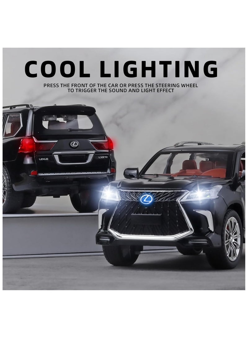 سيارة ألعاب SUV لكزس 570 للأولاد | مقياس 1:24 سيارة مجسمة معدن للطرقات الوعرة مع أضواء وأصوات | لعبة سحب للخلف للأولاد من عمر 4-7 سنوات (أسود) - Image 3