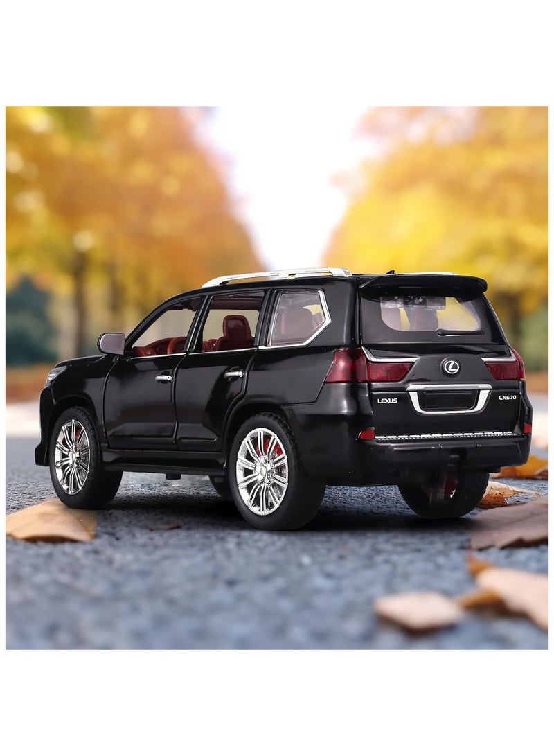 سيارة ألعاب SUV لكزس 570 للأولاد | مقياس 1:24 سيارة مجسمة معدن للطرقات الوعرة مع أضواء وأصوات | لعبة سحب للخلف للأولاد من عمر 4-7 سنوات (أسود) - Image 4