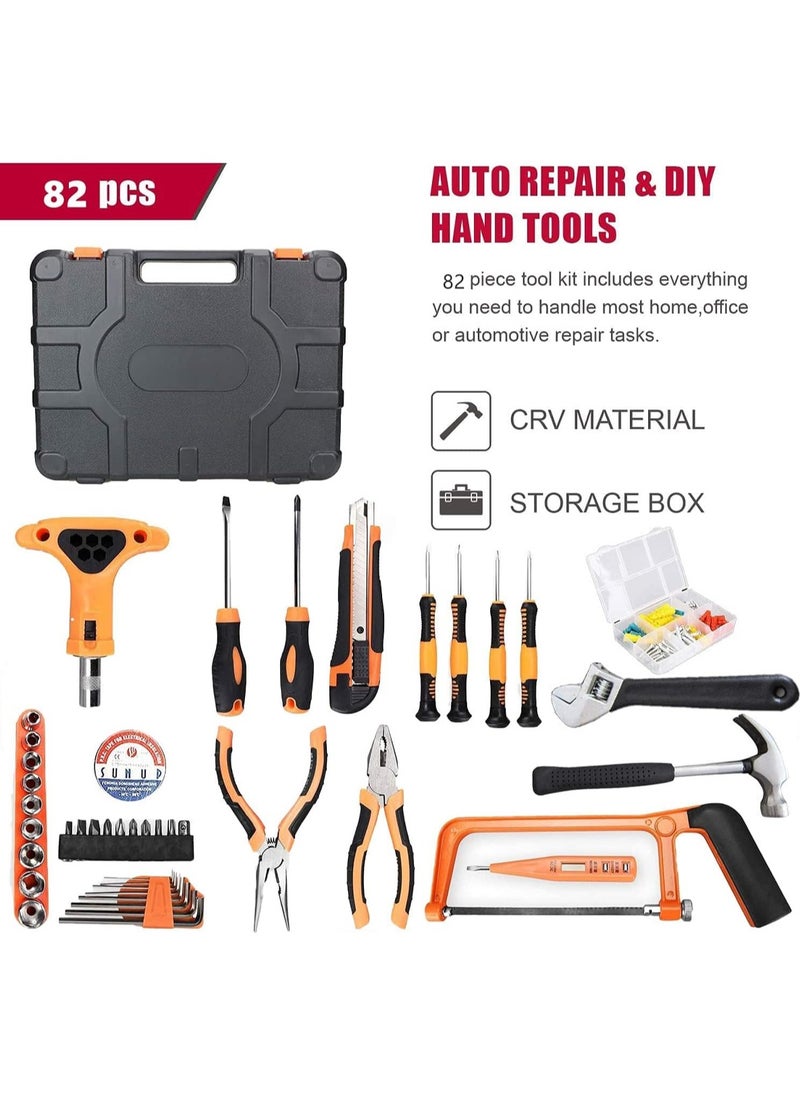 LOOPITYS - 82 piece tool kit, regular household car repair manual tool kit, with plastic tool box storage box socket and socket wrench kit - an excellent gift for beginners and college students - Image 1