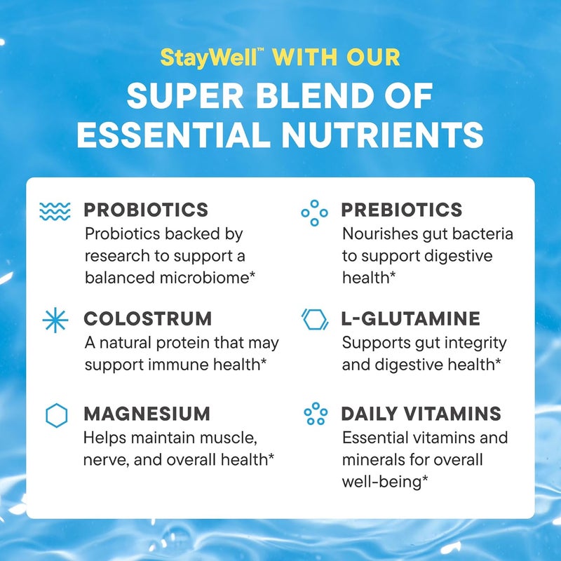 NOURI Daily Nouri StayWell Digestive  Immunity Drink Mix  Probiotics Prebiotics Colostrum LGlutamine Magnesium Manganese Zinc Vitamins for Gut Health Digestion  Immune Support  30 Stick Packs - Image 3