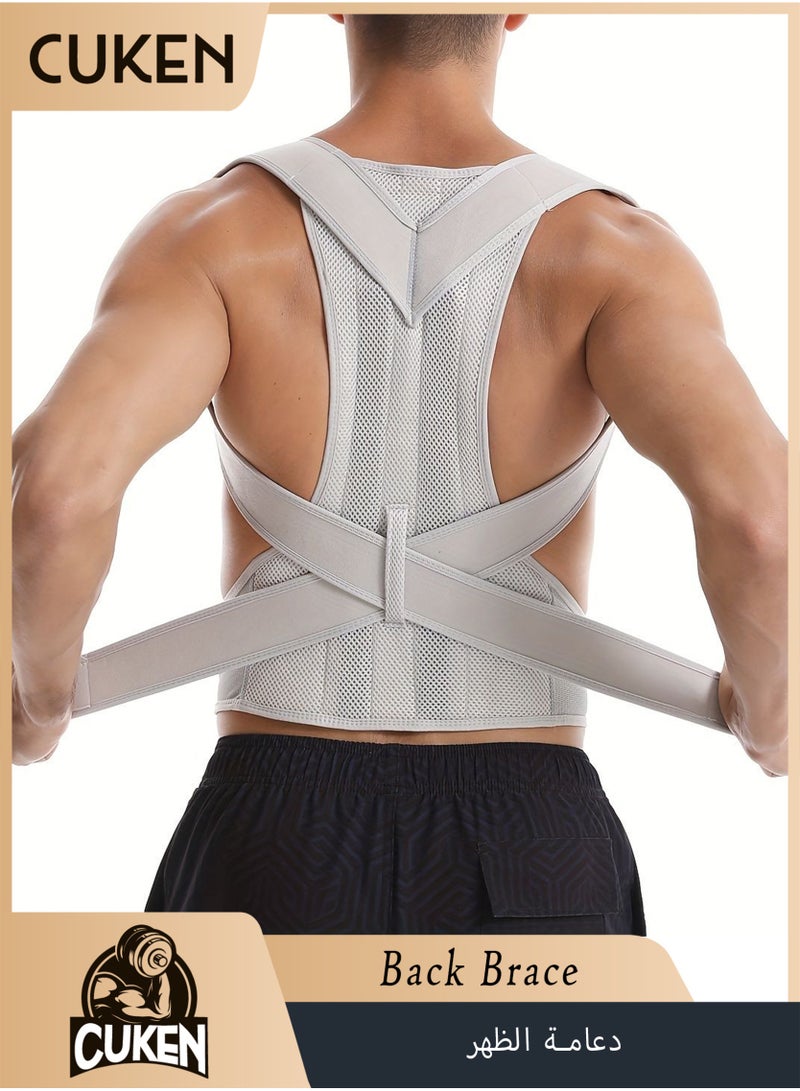 Cuken 1 Pcs Adjustable Posture Corrector Belt, Breathable Mesh Back Support for Office Work, Daily Use and Slouching Relief, Posture Brace for Men and Women, Grey L - Image 1