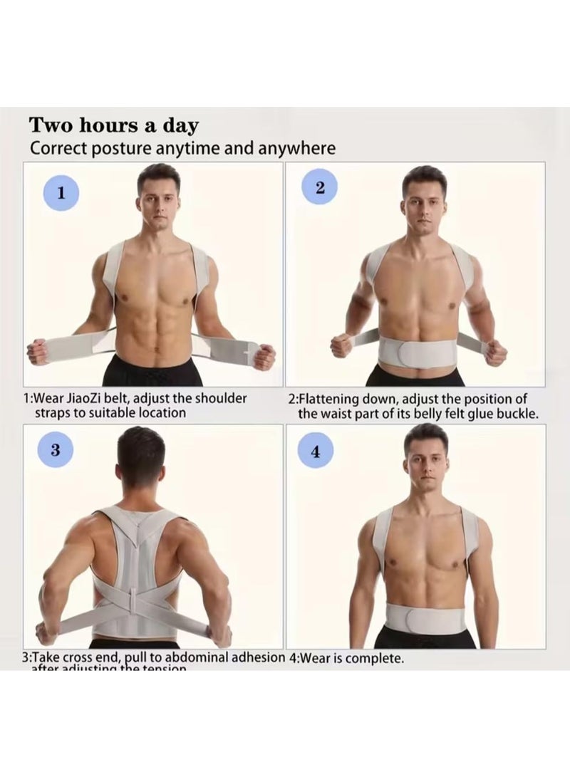 Cuken 1 Pcs Adjustable Posture Corrector Belt, Breathable Mesh Back Support for Office Work, Daily Use and Slouching Relief, Posture Brace for Men and Women, Grey L - Image 2