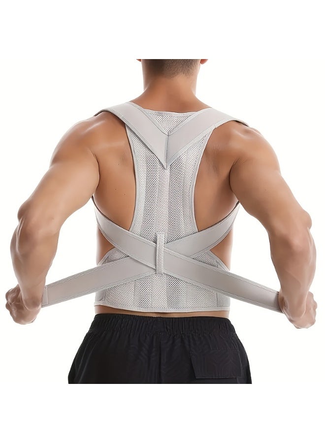 Cuken 1 Pcs Adjustable Posture Corrector Belt, Breathable Mesh Back Support for Office Work, Daily Use and Slouching Relief, Posture Brace for Men and Women, Grey L - Image 5