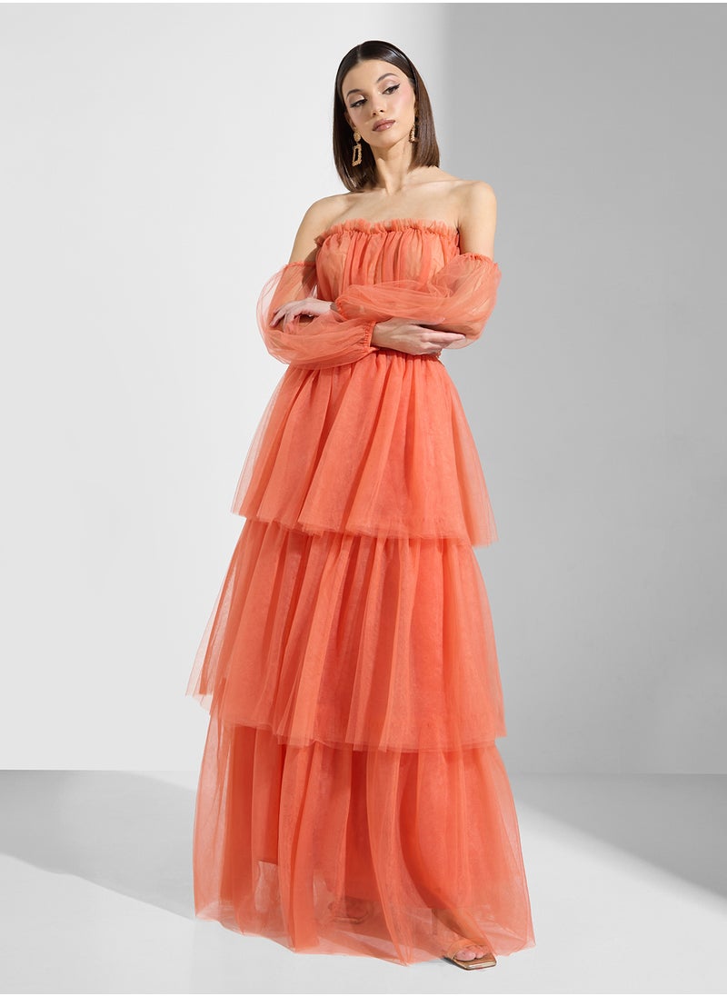 True Decadence - Balloon Sleeve Ruffle Dress - Image 1