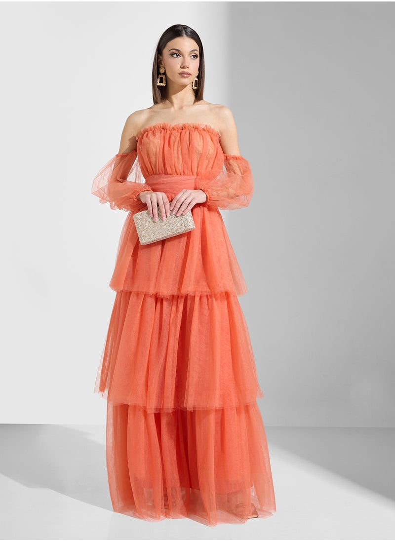 True Decadence - Balloon Sleeve Ruffle Dress - Image 1