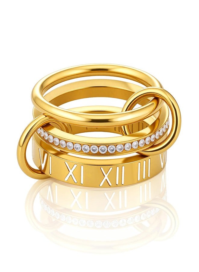 JINHUI 18k Gold Plated Rings Interlocked Stackable Rings for Women,Non Tarnish Statement Ring Set With Dainty Cubic Zirconia Stainless Steel Multi Ring Stack Charms Ring Fashion Jewelry for Women (Roman, Gold, 6) - Image 1