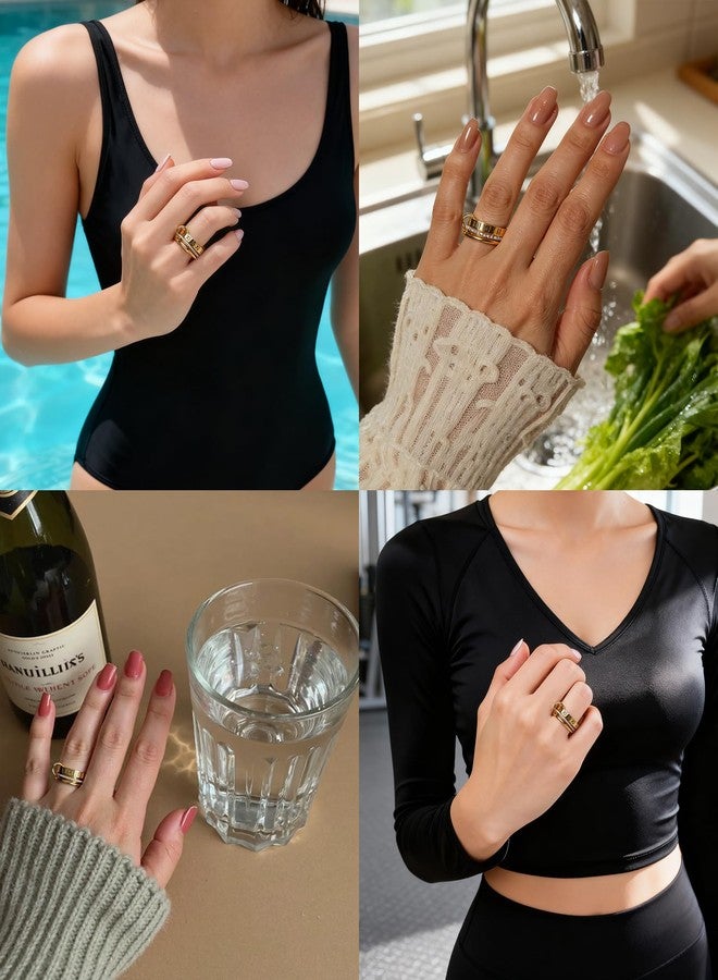 JINHUI 18k Gold Plated Rings Interlocked Stackable Rings for Women,Non Tarnish Statement Ring Set With Dainty Cubic Zirconia Stainless Steel Multi Ring Stack Charms Ring Fashion Jewelry for Women (Roman, Gold, 6) - Image 3