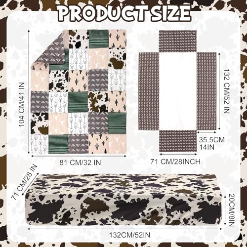 Hahafelt 3 Piece Patchwork Western Crib Bedding Set for Boys Girls Cow Cactus Print Baby Bedding Barnyard Western Nursery Decor Soft Baby Bed Set Includes Quilt Fitted Crib Sheet Bed SkirtCowboys - Image 3