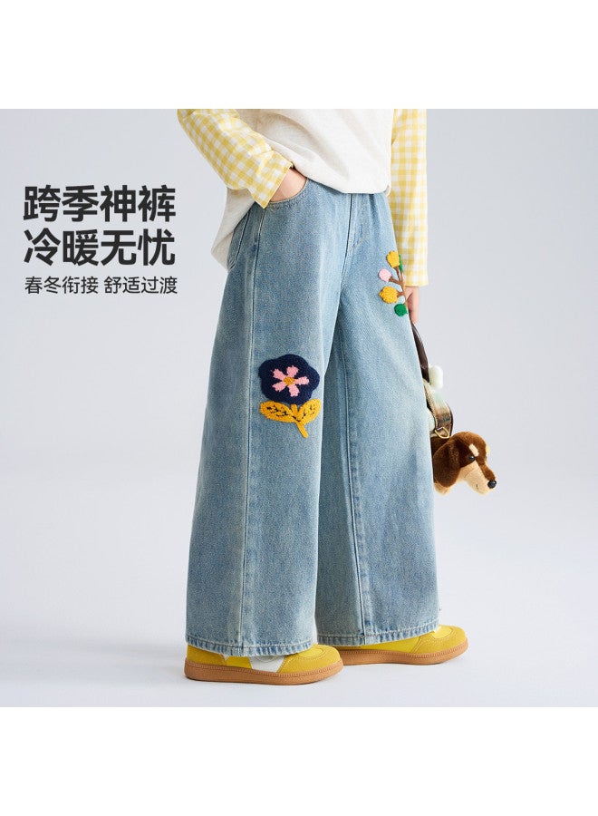 ASK JUNIOR جينز أطفال 2025 خريف متوسط إلى كبير بنطلونات كاجوال فضفاضة ملونة للفتيات - Image 3