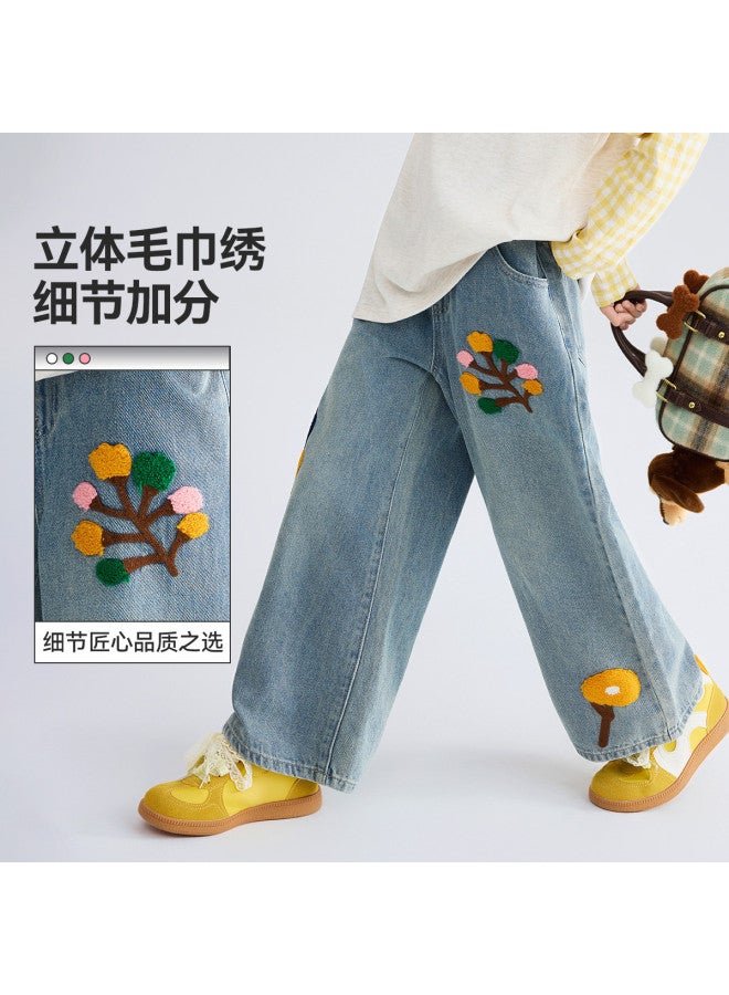 ASK JUNIOR جينز أطفال 2025 خريف متوسط إلى كبير بنطلونات كاجوال فضفاضة ملونة للفتيات - Image 4