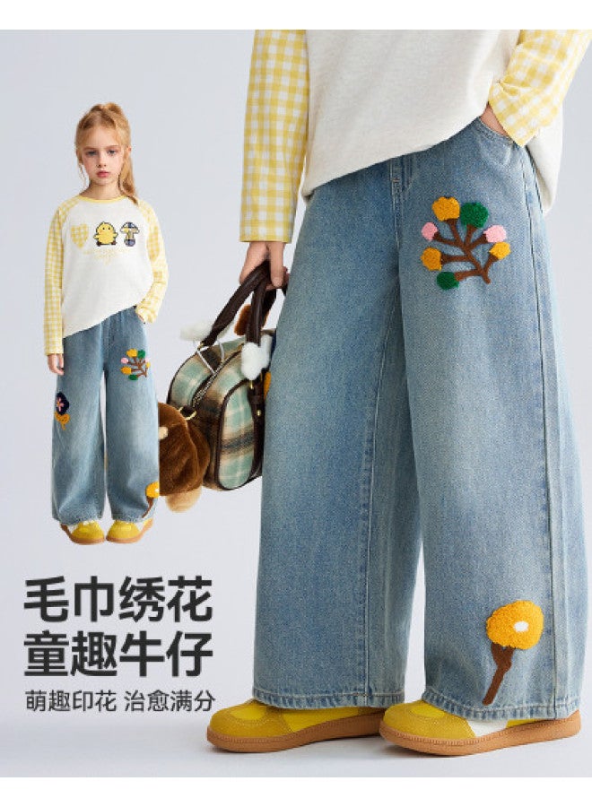 ASK JUNIOR جينز أطفال 2025 خريف متوسط إلى كبير بنطلونات كاجوال فضفاضة ملونة للفتيات - Image 1