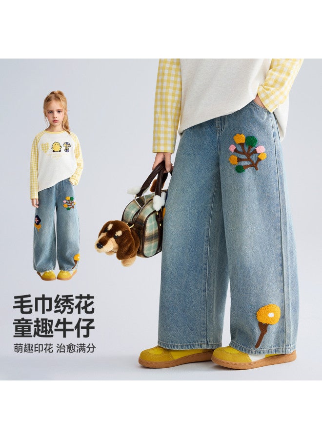 ASK JUNIOR جينز أطفال 2025 خريف متوسط إلى كبير بنطلونات كاجوال فضفاضة ملونة للفتيات - Image 2