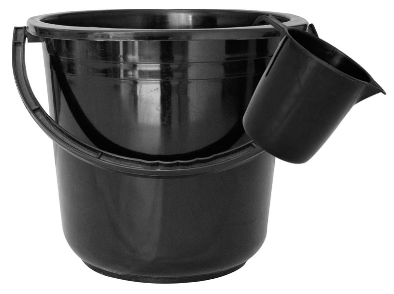 Kuber Industries Kuber Industries 2 Pieces Unbreakable Virgin Plastic Multipurpose Bathroom Bucket & Mug Set (Black) 