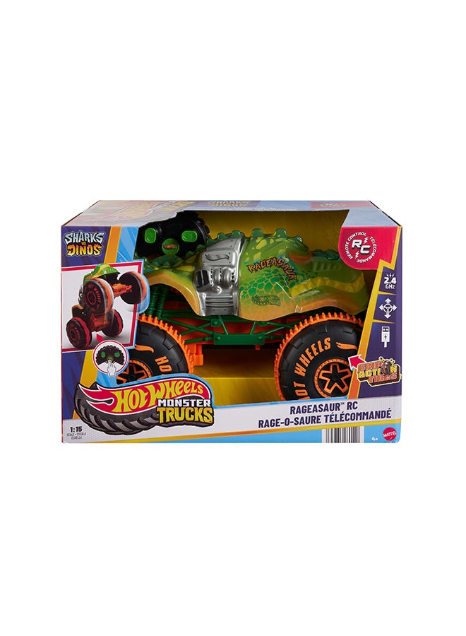 Hot Wheels سيارة لعبة التحكم عن بعد شاحنات الوحش، مقياس 1:15 راجيسور مع إطارات عمل قابضة للطرق الوعرة وحركات العجلات - Image 5