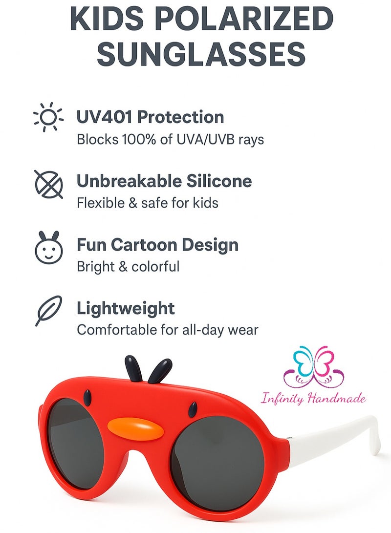 نظارات شمسية مستقطبة للأطفال، تصميم كرتوني، إطار سيليكون غير قابل للكسر، حماية من الأشعة فوق البنفسجية 400، مناسبة للأولاد والبنات. - Image 4