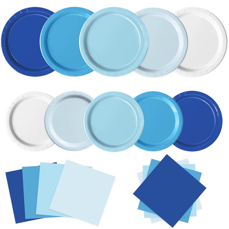 Oigco 60 PCS Blue Paper Plates, Light Blue Plates and Napkins Party Supplies for Wedding Baby Shower Bridal Party Supplies Tableware Decor - Image 1