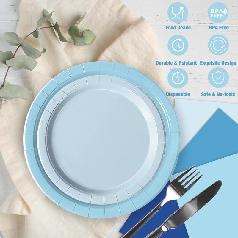 Oigco 60 PCS Blue Paper Plates, Light Blue Plates and Napkins Party Supplies for Wedding Baby Shower Bridal Party Supplies Tableware Decor - Image 4