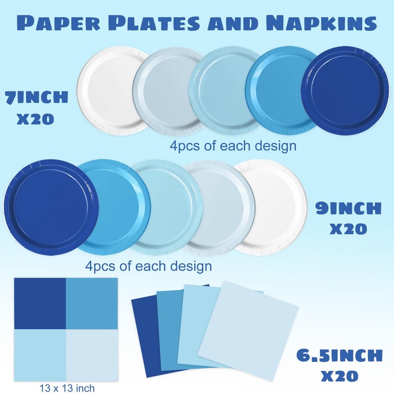 Oigco 60 PCS Blue Paper Plates, Light Blue Plates and Napkins Party Supplies for Wedding Baby Shower Bridal Party Supplies Tableware Decor - Image 2