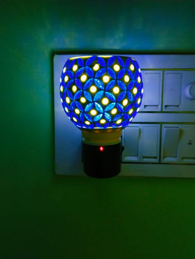 SHREE HANS CREATION Ceramic Aroma Diffuser Kapoor Dani Cum Night Lamp Multi Functional Essential Oil Camphor Burner for Fragrance with Switch On/Off Button for Heating (Blue) - Image 2