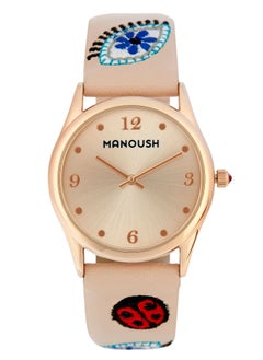 Manoush Manoush Patch Collection - Unisex Analogue Classic Quartz Beige PU Leather Wrist Watch - MSHPA02  - Image 1