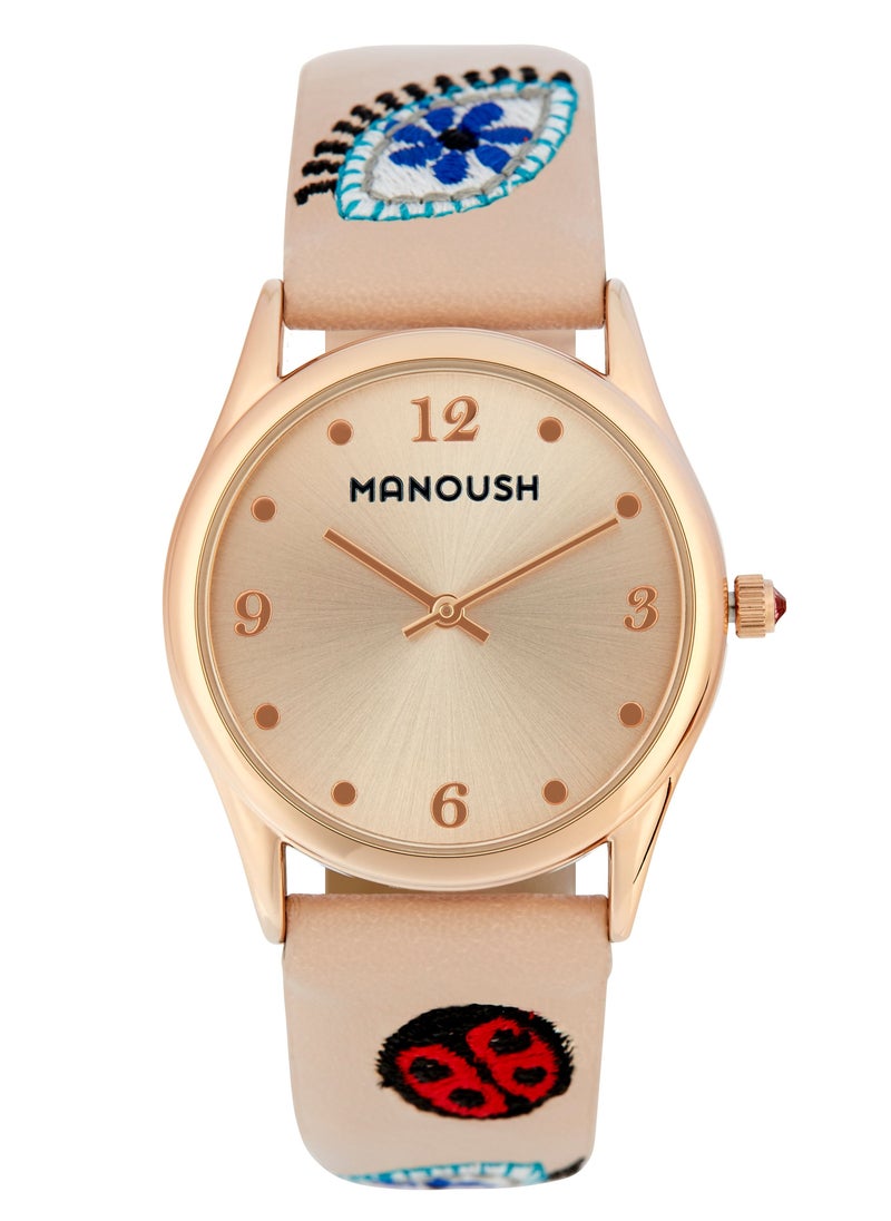 Manoush Manoush Patch Collection - Unisex Analogue Classic Quartz Beige PU Leather Wrist Watch - MSHPA02  - Image 1