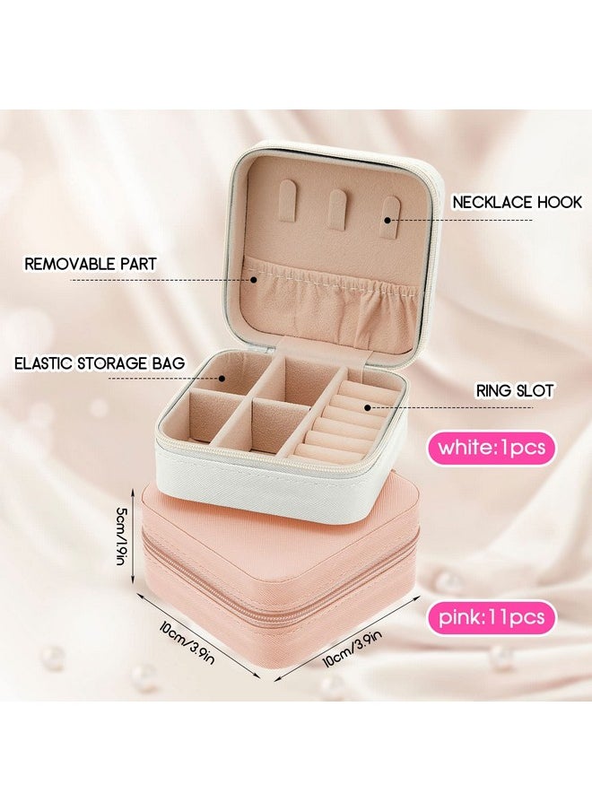 Taiyin 12 Pcs Travel Jewelry Case Bridesmaid Gift Boxes Jewelry Travel Organizer Small Jewelry Box Mini Storage Organizer Storage Box for Women Girls Bridesmaid Gift (White, Pink)  - Image 2
