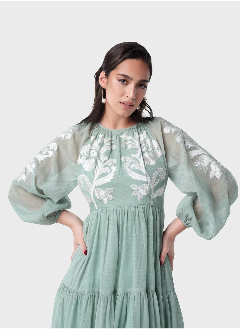 Threadz by Ajooni Contrast Patchwork Tier Dress