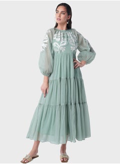 Threadz by Ajooni Contrast Patchwork Tier Dress  - Image 4