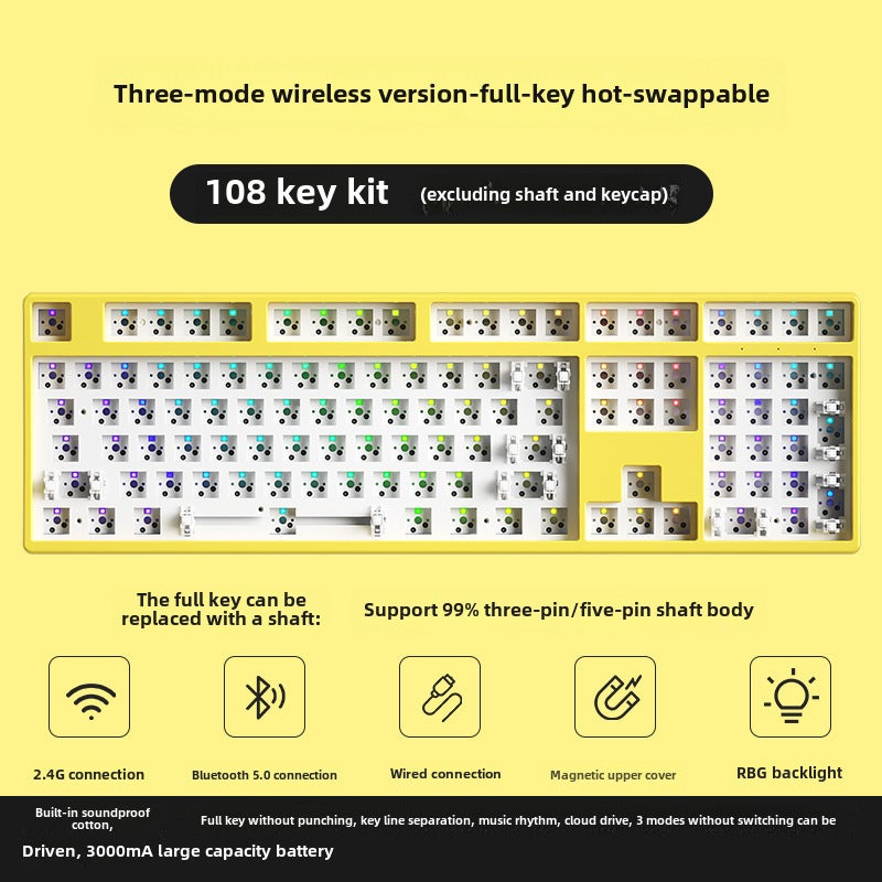 Customizable Mechanical Keyboard with RGB  Screen 108 key yellow kit-three-mode-RGB-axle seat (excluding shaft and key cap)