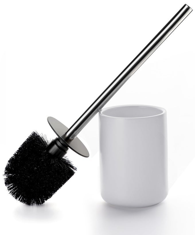 CERAMIC TOILET BRUSH HOLDER SET FREESTANDING DEEPCLEANING TOILET BOWL CLEANER BRUSH STAINLESS STEEL HANDLE SMALL STURDY FOR STORAGE EASY TO CLEAN NONSCRATCHING