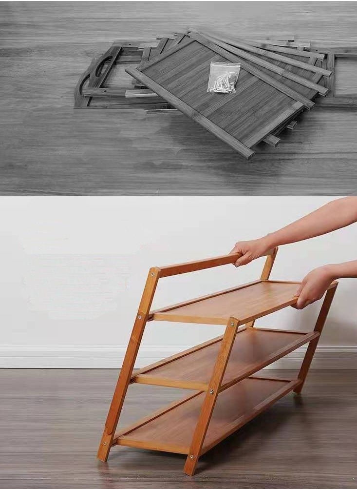 FFD Wooden Shoe Shelf Foldable Shoe Rack Multi Layer Storage Organizer Display Stand Space Saving Boot Cabinet Flower Stand Bench Entryway Bamboo Stand