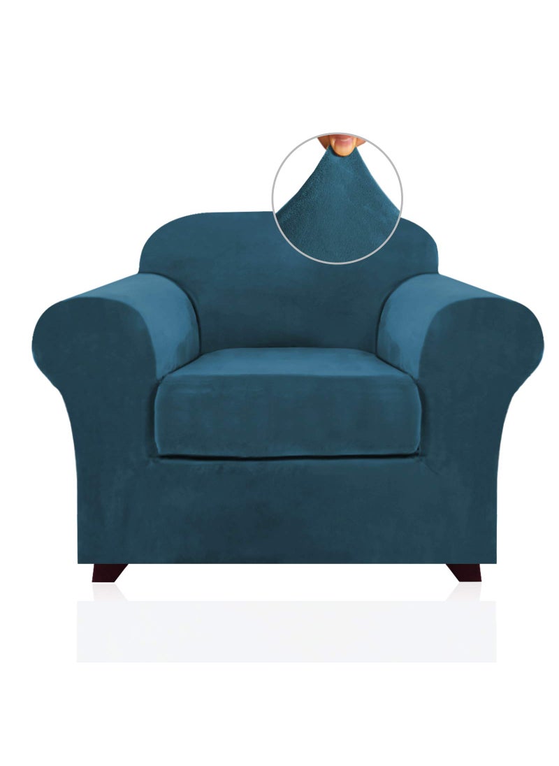 PrinceDeco PrinceDeco Velvet Plush Couch Cover Stretch 2 Piece Chair Cover Chair Slipcover Washable Furniture Protector Couch Soft with Elastic Bottom Armchair Cover Width Up to 49 InchSmall Deep Teal 