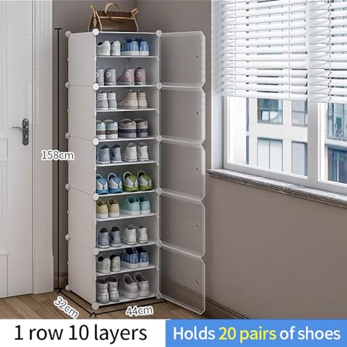 AYSIS Premium Modular Plastic Shoe Rack for Home with Door | 𝟏𝟎-𝐓𝐢𝐞𝐫 Stackable Shoe Organizer | Waterproof & Dustproof | Space Saving Storage for Home, Bedroom & Entryway【White, 10-Shelf-5-Door】 - Image 2