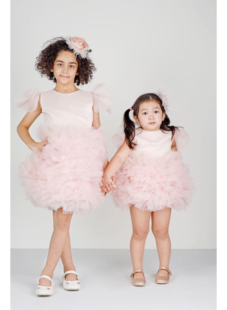 peach puffy dress