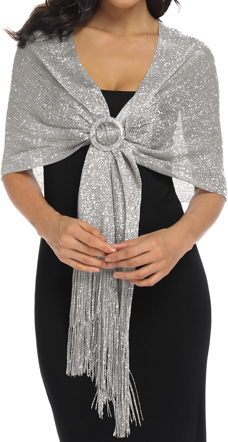 Rheane Shawls and Wraps for Evening Dress, Sparkle Shawls for Women with Buckle - Elegant Wedding Party Formal Shoulder Wrap - Image 1