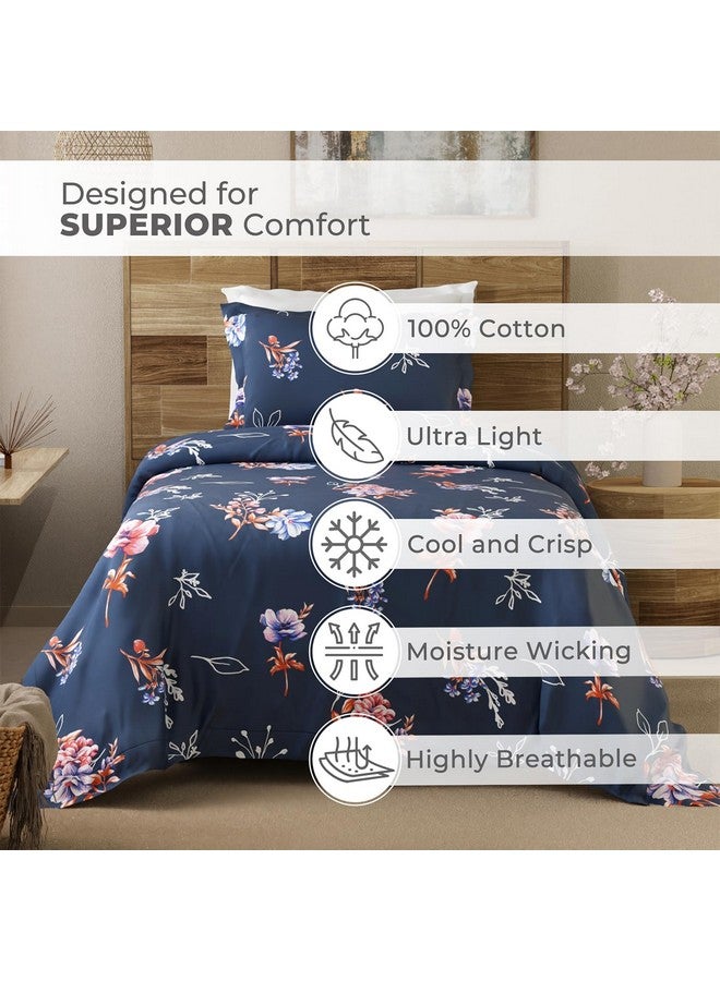 Layers Emaline 100% Cotton Single Bedsheet Set (Oeko Tex Certified) | 1 Single Cotton Bedsheet & 1 Pillow Cover | Breathable & Anti-Wrinkle | 144 TC | (Floral Print, Blue) - Image 3