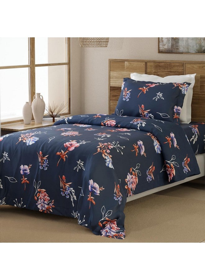 Layers Emaline 100% Cotton Single Bedsheet Set (Oeko Tex Certified) | 1 Single Cotton Bedsheet & 1 Pillow Cover | Breathable & Anti-Wrinkle | 144 TC | (Floral Print, Blue) - Image 2