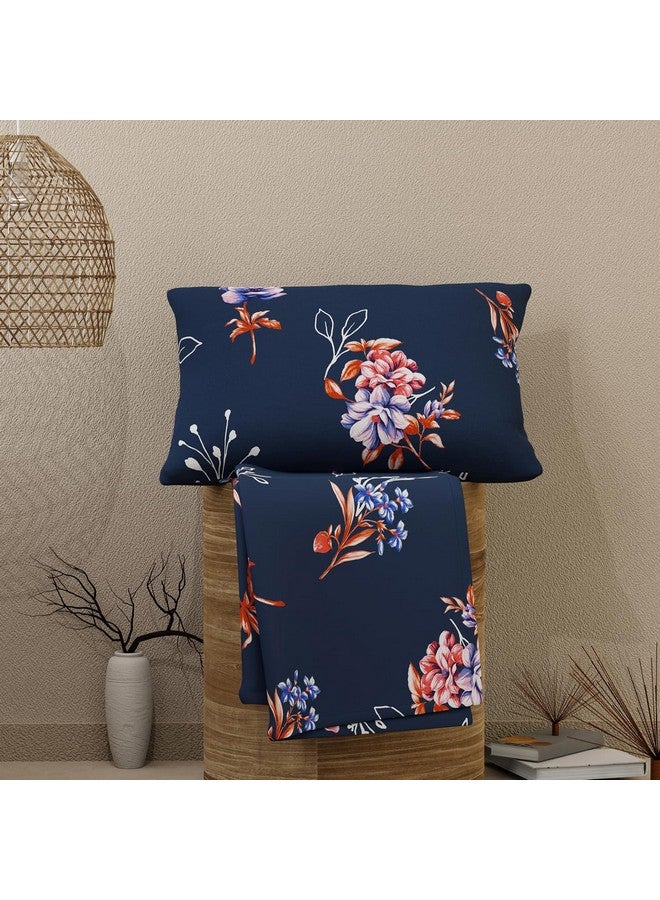 Layers Emaline 100% Cotton Single Bedsheet Set (Oeko Tex Certified) | 1 Single Cotton Bedsheet & 1 Pillow Cover | Breathable & Anti-Wrinkle | 144 TC | (Floral Print, Blue) - Image 1