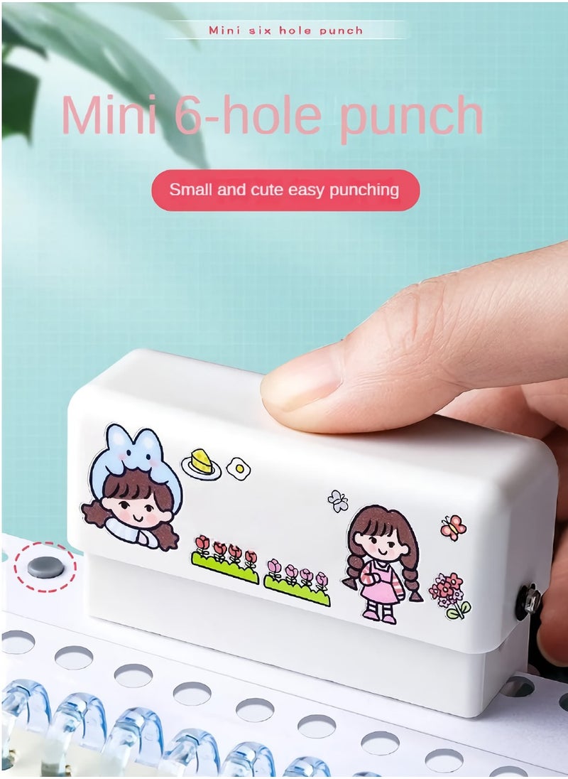 Hole Puncher, Lightweight And Portable Mini 6 Hole Punching Machine, Easy To Clean Loose Leaf Paper Hole Puncher Machine, Multipurpose Paper Punch Device For Crafts, Planners, Binders, (White)