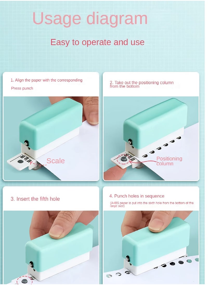Hole Puncher, Lightweight And Portable Mini 6 Hole Punching Machine, Easy To Clean Loose Leaf Paper Hole Puncher Machine, Multipurpose Paper Punch Device For Crafts, Planners, Binders, (White)