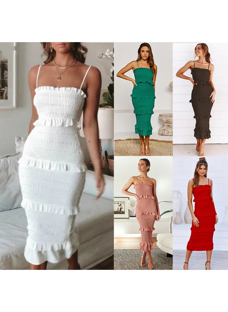 2024 Elastic Patchwork Dress Slimming Strapless Sundress Green