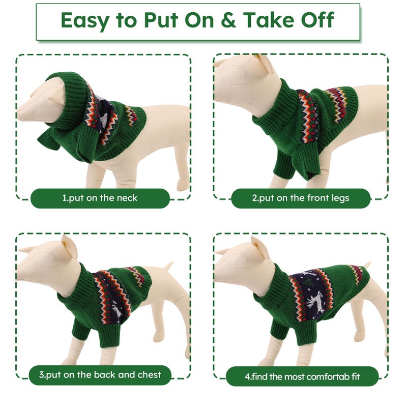 Queenmore Dog Christmas Sweater,Turtleneck Knitted Pullover Xmas Pet Clothes Sweatshirt,Christmas Outfit, Warm Dog Sweaters for Small Dogs Boy Girl,XmasDeer,S - Image 4