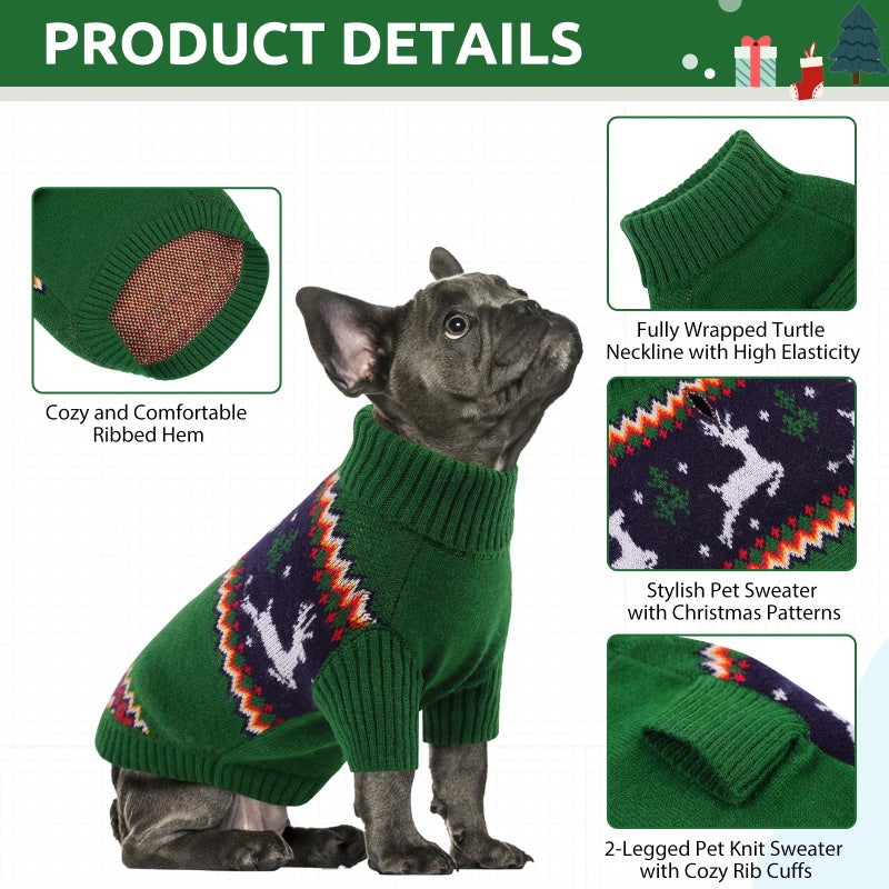 Queenmore Dog Christmas Sweater,Turtleneck Knitted Pullover Xmas Pet Clothes Sweatshirt,Christmas Outfit, Warm Dog Sweaters for Small Dogs Boy Girl,XmasDeer,S - Image 3